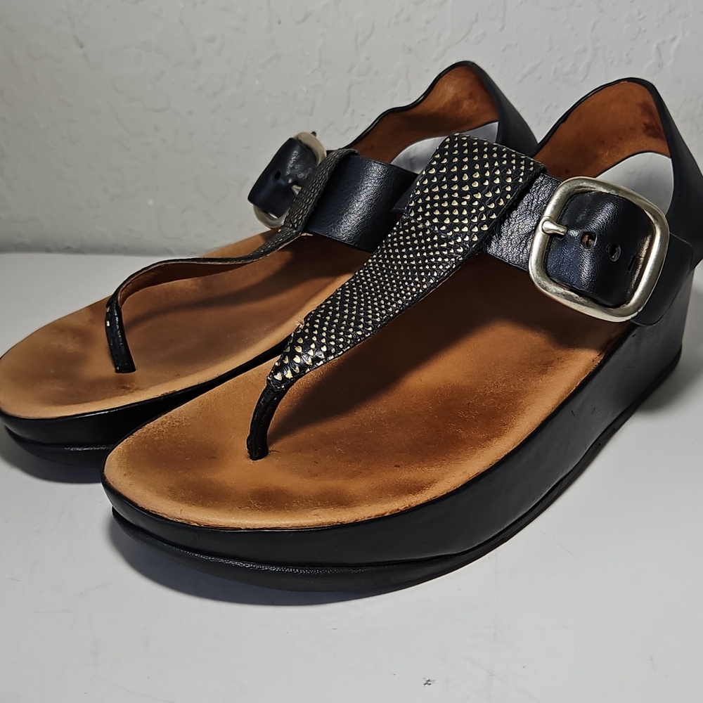 Fitflop All Leather Black With Gold Accents, Size 7 - Picture 2 of 12